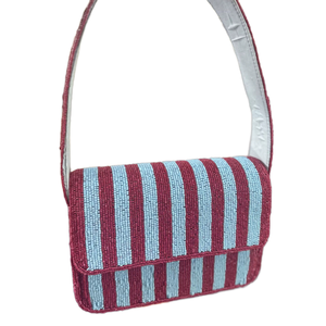 Bolso de mano Ziyan artesanal azul y blanco con cuentas, de algodón, moderno, duradero, con estampado animal único, rayas y bordado a mano, cierre magnético. - Product Image 2