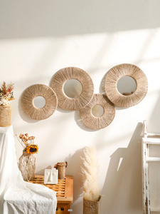Espejo Redondo de Yute Natural Hecho a Mano con Marco de Seagrass, Decoración de Pared Estilo Bohemio, Hecho en Vietnam - Product Image 4