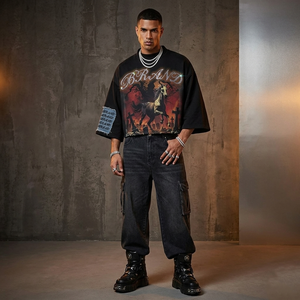 เสื้อยืดโอเวอร์ไซส์ลายกราฟิกประดับเพชร แบรนด์ Glory Custom ผ้าฝ้าย 100% เนื้อนุ่ม แขนสั้น สไตล์ดิสเทรส สำหรับทุกเพศ - Product Image 4