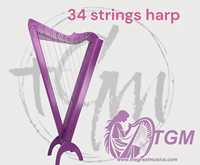 Harpe à leviers de grande taille à 36 cordes avec étui et clé de réglage, style vintage élégant, motif floral, instruments de musique, harpes