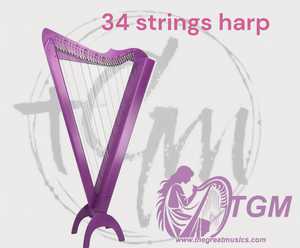 <b>Large</b> Size 36 Strings Lever Harp with Case & Tuning Key Elegant Vintage Style Floral Design Made Musical Instruments Harps - Product Image 3
