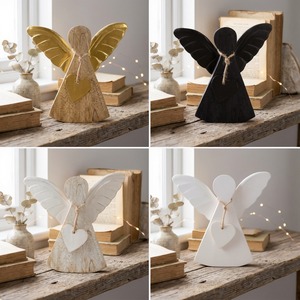 Figura de Ángel de Madera Hecha a Mano con Alas Blancas y Corazón, Decoración Rústica para Mesa, Adorno Navideño para Sala de Estar, Pieza Individual - Product Image 3