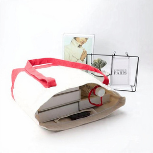 Large White <b>Canvas</b> <b>Tote</b> Bag with Green Trim Shoulder Handle Shopping Bag Daily Use - Product Image 6