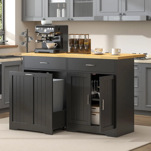 Îlots de cuisine en bois de frêne massif du Vietnam, couleur naturelle/blanc/noir, avec rangement, fonctionnalité mobile, aspect moderne - Product Image 6