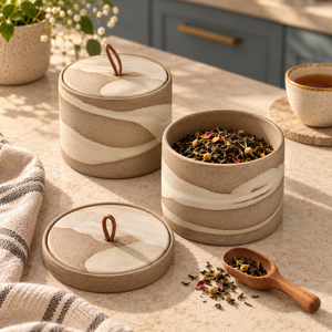 Handcrafted Ceramic <b>Canister</b> <b>Set</b> With Lids Loop Handles Food Storage Containers 2 Piece Countertop Organizer | Kitchen Storage - Product Image 4