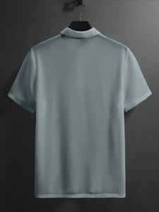 แมนฟินิตี้ ฮอมเสื้อยืดลำลองแขนสั้นผู้ชายสีพื้นติดกระดุมด้านหน้า, แบบเป็นทางการ - Product Image 4