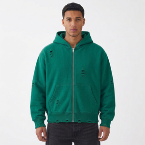 Sudadera con capucha y cremallera para hombre, diseño personalizado bordado, forro polar premium, 100% algodón, peso pesado, corte regular, estilo urbano para invierno - Product Image 5
