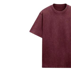 Camiseta Vintage Lavada Color Granate Borgoña, Estilo Urbano, Tejido Grueso de Poliéster/Algodón, con Impresión de Logotipo Personalizado para Hombre - Product Image 3