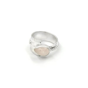 Rose Quartz <b>Statement</b> <b>Ring</b> Natural Pear Cut 8x12mm Rose Quartz Gemstone Silver Plated Matte Finish Boho Geometric <b>Ring</b> - Product Image 4