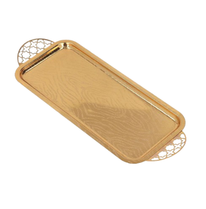 Plateau de service alimentaire moderne personnalisé, rectangulaire, plaqué or, réutilisable, décoratif, en métal, pour la restauration - Product Image 1