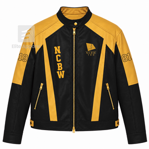 Custom NCBW Coalition <b>Women</b> Leather jacket black & gold Embroidered logo Casual Style for female with polyester lining - Product Image 1