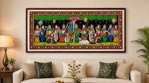 Hand Painted Krishna RaasLeela Pattachitra Wall Hanging traditional Indian Art Decor-Occasion Indoor Living Room Wall Hanging - Product Image 4