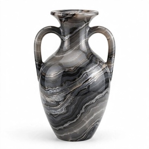Jarrón de Ónix Ahumado Gris Natural, Hecho a Mano, con Dos Asas, Estilo Griego Clásico, Venta al por Mayor, Logotipo Personalizado - Product Image 1
