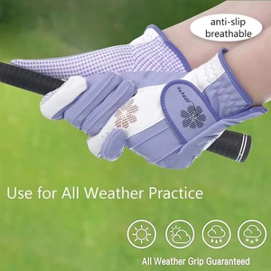 Gants de golf en cuir microfibre violet antidérapants, respirants, avec sangle de poignet réglable, gants de sport unisexes à doigts entiers - Product Image 3