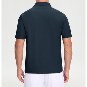 Polo pour homme bleu marine à col boutonné, ourlet fendu, manches courtes, décontracté, business, golf, respirant - Product Image 6