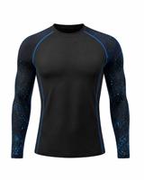 Chemise de sport respirante à séchage rapide pour homme, manches longues, col rond, anti-UV, en spandex, écologique, imprimé noir et bleu, effet éclaboussures