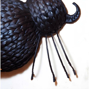 Arte de pared grande de araña de jacinto de agua tejido - Adornos únicos hechos a mano de araña de jacinto de agua negra para decoración del hogar en Halloween - Product Image 3