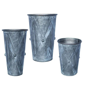 Juego de 3 macetas metálicas con acabado de zinc, redondas, estilo antiguo, para interiores y exteriores, decoración para bodas, macetas artesanales. - Product Image 1