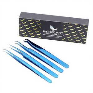 Ensemble professionnel de 4 pinces à cils en acier inoxydable personnalisées, pointe fine, durables, précision, antistatiques, kit pour extensions de cils - Product Image 1