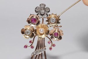Broche de Flores con Diamantes y Rubíes Cultivados en Laboratorio, Oro de 14k Antiguo, Plata 925 Certificada, Joyería de Boda para Mujeres y Hombres - Product Image 2