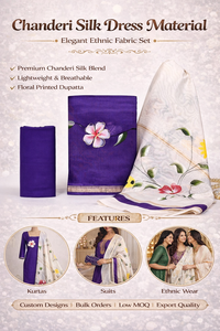 Chanderi <b>Silk</b> Women's Casual All Seasons Dress Material Floral Printed Unstitched Salwar Kameez <b>Fabric</b> Set Dupatta Indian Ethnic - Product Image 6