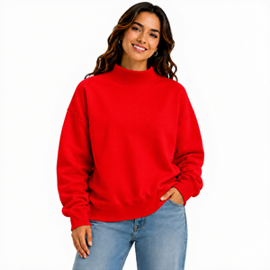 Sweat-shirt d'hiver personnalisé pour femme, grande taille, col roulé, épaules tombantes, brodé, en molleton uni, 100 % coton, OEM/ODM - Product Image 1