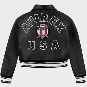 Avirex Style Cropped Varsity Jacket Women's Retro Leather Patch <b>Coat</b> - Product Image 5