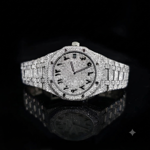 Montre à quartz pour homme entièrement sertie de moissanite, personnalisée, avec chiffres romains, 36 mm, au meilleur prix - Product Image 2