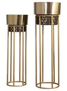 Ensemble de 2 supports à plantes hauts en métal doré <span class=keywords><strong>avec</strong></span> un design en <span class=keywords><strong>treillis</strong></span> géométrique, élégants supports pour plantes d'intérieur pour la maison, le bureau et la décoration d'hôtel - Product Image 6