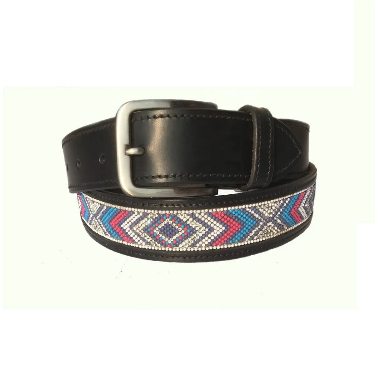 Multi colors beaded design leather belt for men and women
