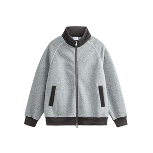Men's <b>Fleece</b> Racer <b>Jacket</b> Stand Collar Zipper Closure Casual Solid Color Autumn Wear Regular Fit Knitted Polyester - Product Image 5