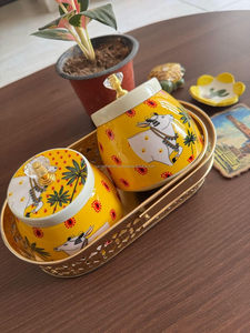 Custom Printed Yellow Hand Painted Jar Set Brass Basket Metal <b>Storage</b> Jar Candy Box Manufacturer Exporter - Product Image 5