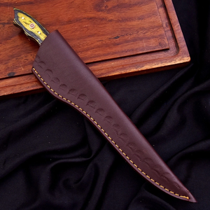 Damascus Steel Fillet Knife with Leather Sheath Handmade Forged High Hardness Extra Sharp Durable <b>Kitchen</b> Knife - Product Image 5