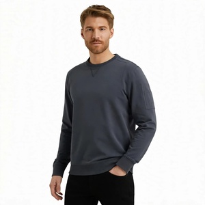 Custom Mens Casual Crewneck Sweatshirt Solid Charcoal Gray Long Sleeve <b>Fleece</b> Pullover Tactical Arm Pocket Warm Cotton <b>Jumper</b> - Product Image 1
