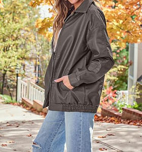 Chaquetas Extra Grandes de Cuero Genuino para Mujer, Color Gris, Chaquetas de Alta Calidad para Mujer, Abrigos de Motocicleta a la Moda al por Mayor, Logotipo Personalizado OEM - Product Image 2