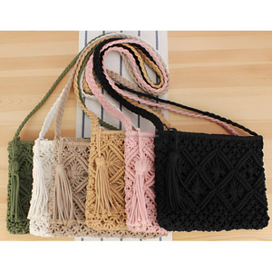 Fringe Accent Macrame Clutch Handwoven Silk Beads Magnetic Closure Durable Foldable Custom Size <b>for</b> Beach Travel Resort - Product Image 6