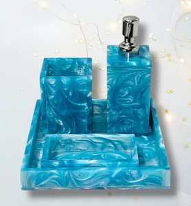 Modern Resin Bathroom Accessory Set Blue Marble Soap Dispenser Toothbrush Holder Soap Dish <b>Vanity</b> Tray Washroom Hotel Home - Product Image 1
