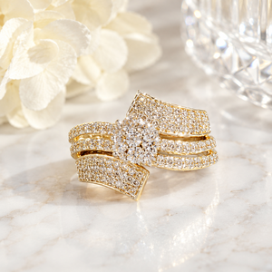 Luxury <b>Gold</b> <b>Cocktail</b> <b>Ring</b> With Round Brilliant Cut Diamond Pave Setting Floral Cluster Design For Women Wedding Jewelry - Product Image 2