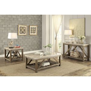 Table basse en bois blanc crème de style industriel, 1 pièce, avec support incliné, étagère inférieure et plateau en marbre pour salon - Product Image 3