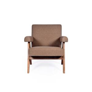 Fauteuil rembourré style Pierre Jeanneret en bois massif avec pieds en V et tissu haut de gamme pour salon de direction - Vente en gros - Product Image 2