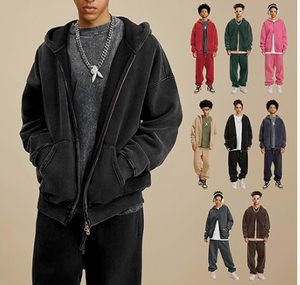เสื้อฮู้ดโอเวอร์ไซส์ผู้ชาย แขนยาว สีพื้น ซิปหน้า ทรงหลวม สไตล์สตรีทแวร์ ใส่สบายๆ สำหรับฤดูใบไม้ร่วง - Product Image 1