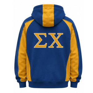 Sweat-shirt à capuche raglan en molleton pour homme Sigma Chi Blue Gold, avec logo sur le devant et le dos, poche, coupe classique, automne - Product Image 3