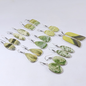 Pendientes de Jaspe Verde Natural al por Mayor, Hechos a Mano, con Piedras Preciosas, Chapados en Plata de Ley 925, Joyería de Moda al por Mayor, Estilo Boho - Product Image 2