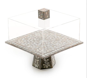 Plateau de service en résine MOP style européen avec couvercle en acrylique, incrustation nacre, qualité alimentaire, multi-usages pour la maison et la cuisine - Product Image 1