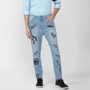 Jeans de hombre estilo urbano con estampado blanco, cintura alta, corte ajustado, novedad 2026, precio mayorista en oferta - Product Image 4