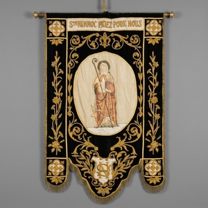 Écusson religieux personnalisé brodé en velours à coudre, design ovale Saint avec franges dorées classiques, délai d'échantillon 7 jours - Product Image 1