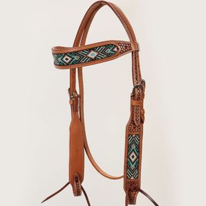 Premium Basket Weave <b>Tooled</b> <b>Leather</b> Western Horse Tack Set Headstall Breast Collar with Matching Split Reins for Trail Ranch - Product Image 1