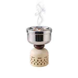 Elegant <b>Silver</b> Metal Incense <b>Burner</b> Featuring A Cutout Metal Base Wooden Accents And Gentle Rising Fragrance Smoke & Decoartion - Product Image 1