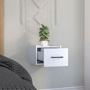 White Boa Floating Nightstand with Single Drawer and Handle <b>Wall</b> <b>Mounted</b> Floating End <b>Table</b> for Bedroom - Product Image 4
