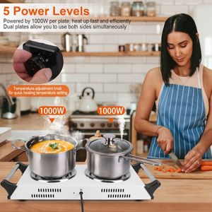 Plaque chauffante électrique portable 2000W à double brûleur avec contrôle de température à 5 niveaux, commande par bouton et poignée anti-chaleur - Product Image 5